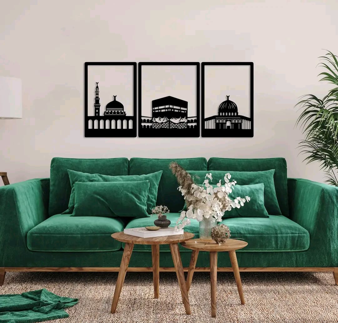 3 pcs Makka, Madina, Masjidul Aqsa acrylic wall art